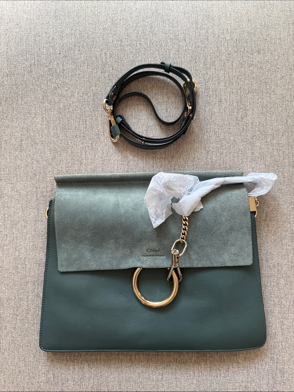 Chloé Faye Green Suede & Leather Crossbody Bag w/ Entrupy COA